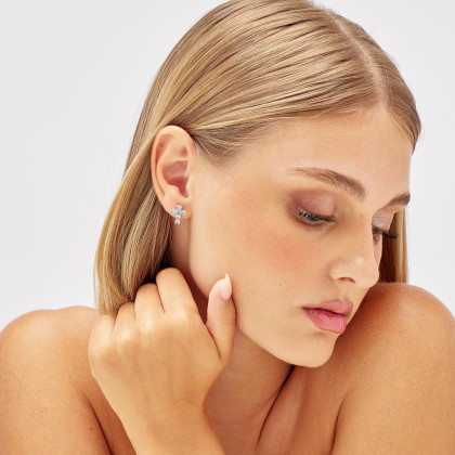 Náušnice křížek se zirkony Brosway Fancy Cloud Light Blue FCL16