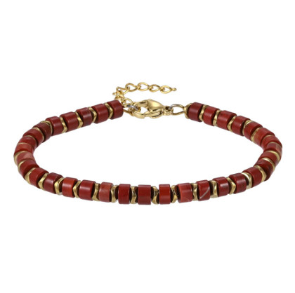Náramek s pozlacenými prvky a červeným minerálem BSS1085