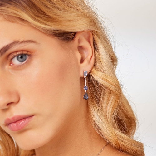 Dlouhé náušnice stříbro se zirkony Brosway Fancy Freedom Blue FFB133