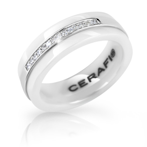 Prsten z keramiky a stříbra se zirkony Cerafi Eternitá 902