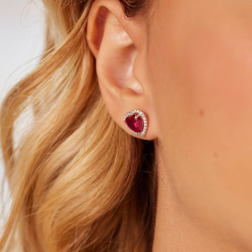 Náušnice stříbrné srdíčka se zirkony Brosway Fancy Passion Ruby FPR142
