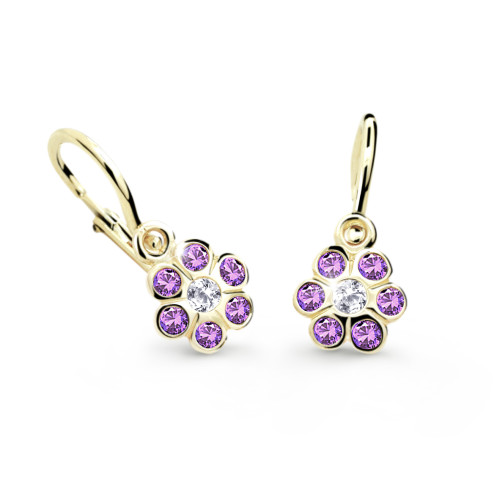 Dětské náušnice zlaté kytičky C1737Z-Fialová