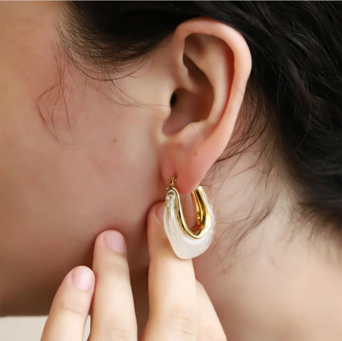 Dámské pozlacené náušnice z chirurgické oceli MESS45 - White