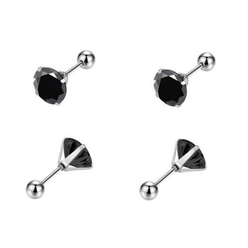 Stylové náušnice z chirurgické oceli s černým zirkonem WJHE1244ST-BC