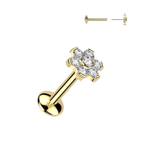 Pozlacený titanový piercing do brady s Moissanity SEMITL07