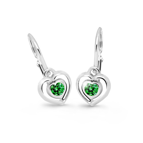 Zlaté dětské náušnice srdíčka Cutie Jewellery C2752B-Green