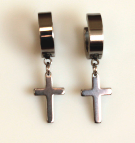 Ocelové náušnice kroužky s křížky WJHE26-ST