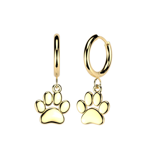 Pozlacené náušnice z chirurgické oceli psí tlapky SESE5161-GD
