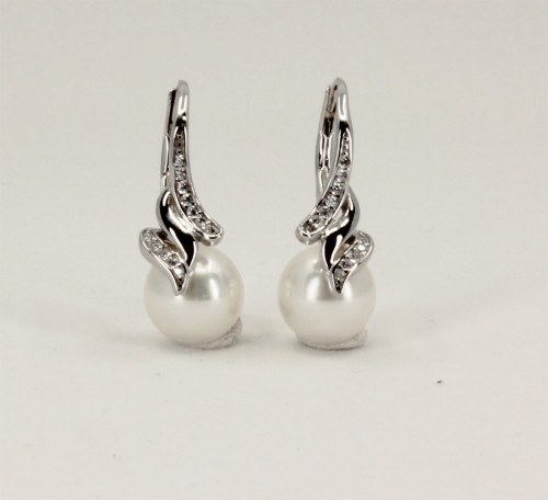 Stříbrné perlové náušnice se zirkony 31265001