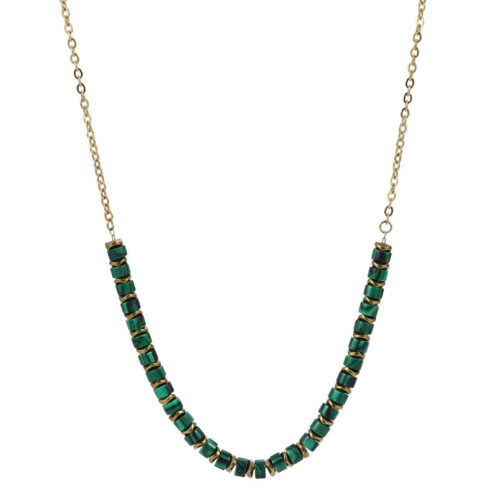 Moderní náhrdelník z pozlacené oceli a syntetického malachitu NSS1014M