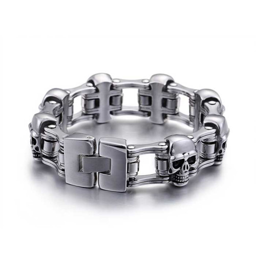 Pánský ocelový náramek s lebkami WJHB211