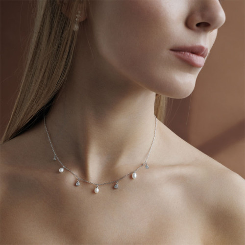 Dámský náhrdelník perly se zirkony SK25233NW