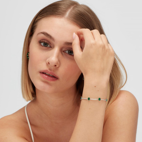 Náramek na ruku stříbro se zirkony Brosway Fancy Life Green FLG04