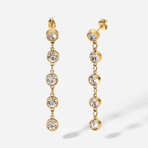 Visací zlaté náušnice se zirkony chirurgická ocel WJHE392