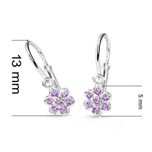Dětské zlaté náušnice kytičky Cutie Jewellery C2746B Fialová