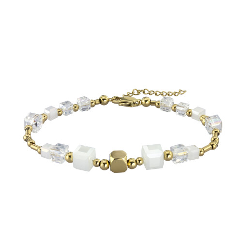 Pozlacený náramek s korálky ze skla BSS814GDWH