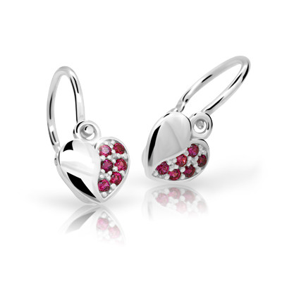 Zlaté dětské náušnice srdíčka Cutie Jewellery C2160B Ruby Dark