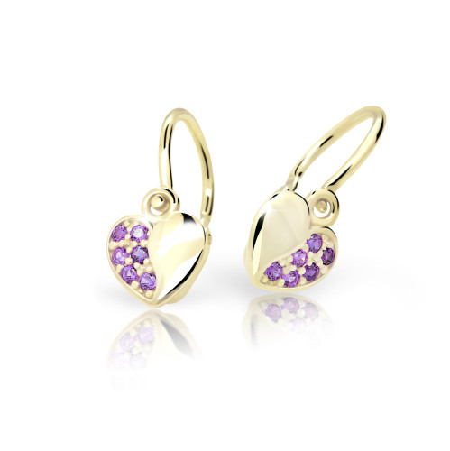 Zlaté dětské náušnice srdíčka C2160Z Ametyst