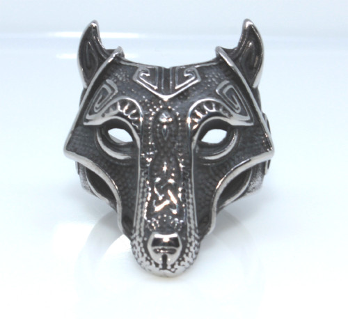 Ocelový prsten s vlčí hlavou WJHZ349