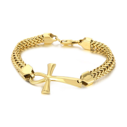 Zlatý náramek z chirurgické oceli nilský kříž WJHB867GD