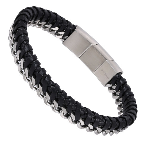 Pánský stylový náramek z kůže a oceli MBSS199
