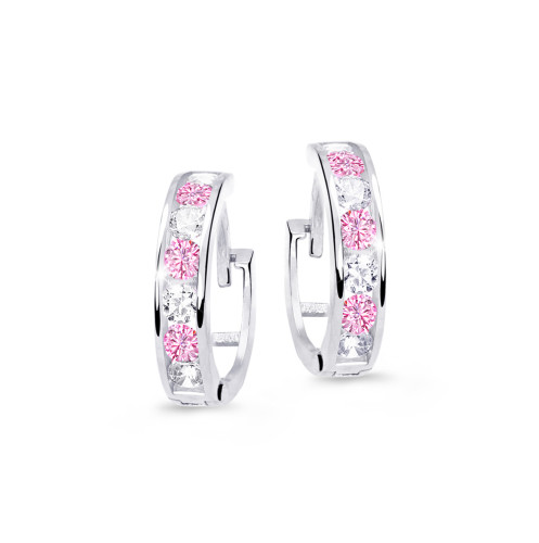 Dětské náušnice kroužky se zirkony C3345B-Růžovo-bílá