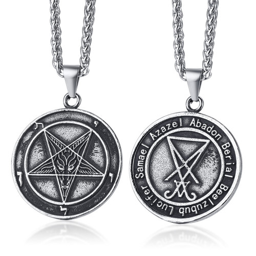Náhrdelník z chirurgické oceli pentagram JGFPN1161-šedá