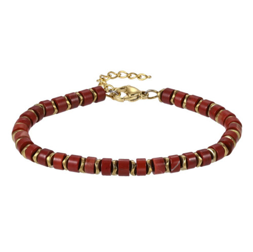 Náramek s pozlacenými prvky a červeným minerálem BSS1085