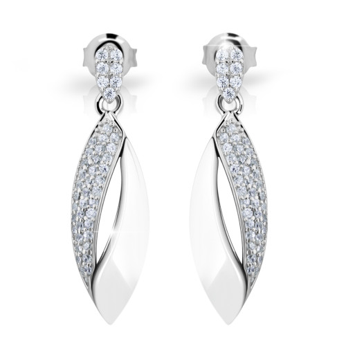 Náušnice stříbro se zirkony a keramikou Cerafi 217