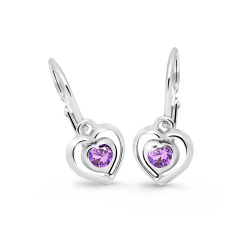 Zlaté dětské náušnice srdíčka Cutie Jewellery C2752B-Ametyst