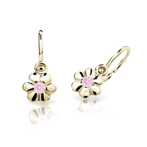 Zlaté dětské náušnice kytičky C1736Z-Pink